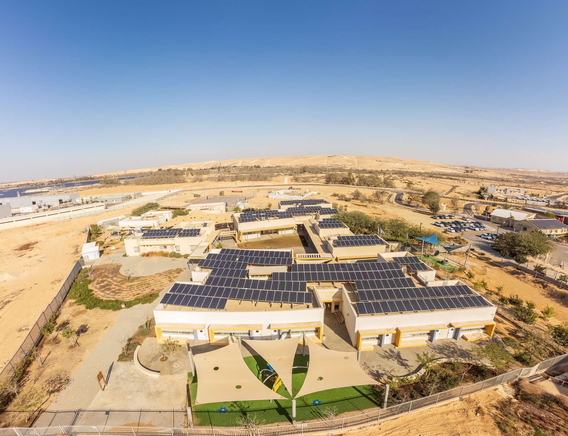 Panoramic view from the sky on the school building